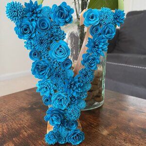 Handcrafted Chunky Wooden Floral Letter "V"